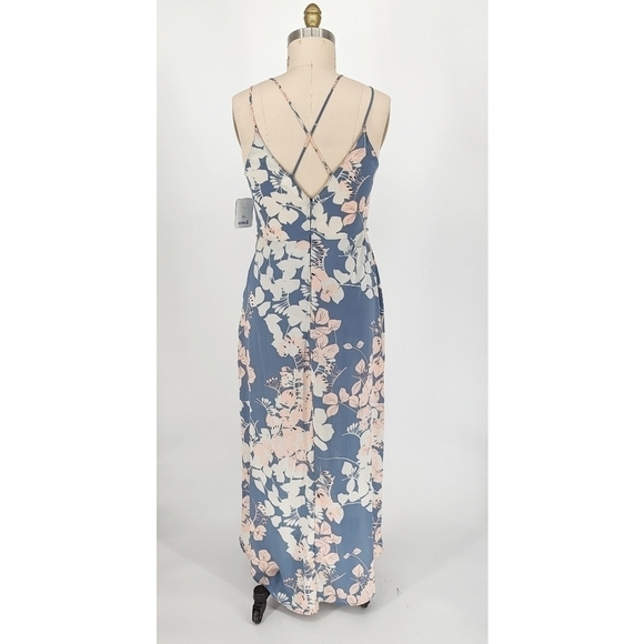 ASTR Floral High Low Midi Dress Blue Pink L bohemian preppy summer wedding - Picture 2 of 7